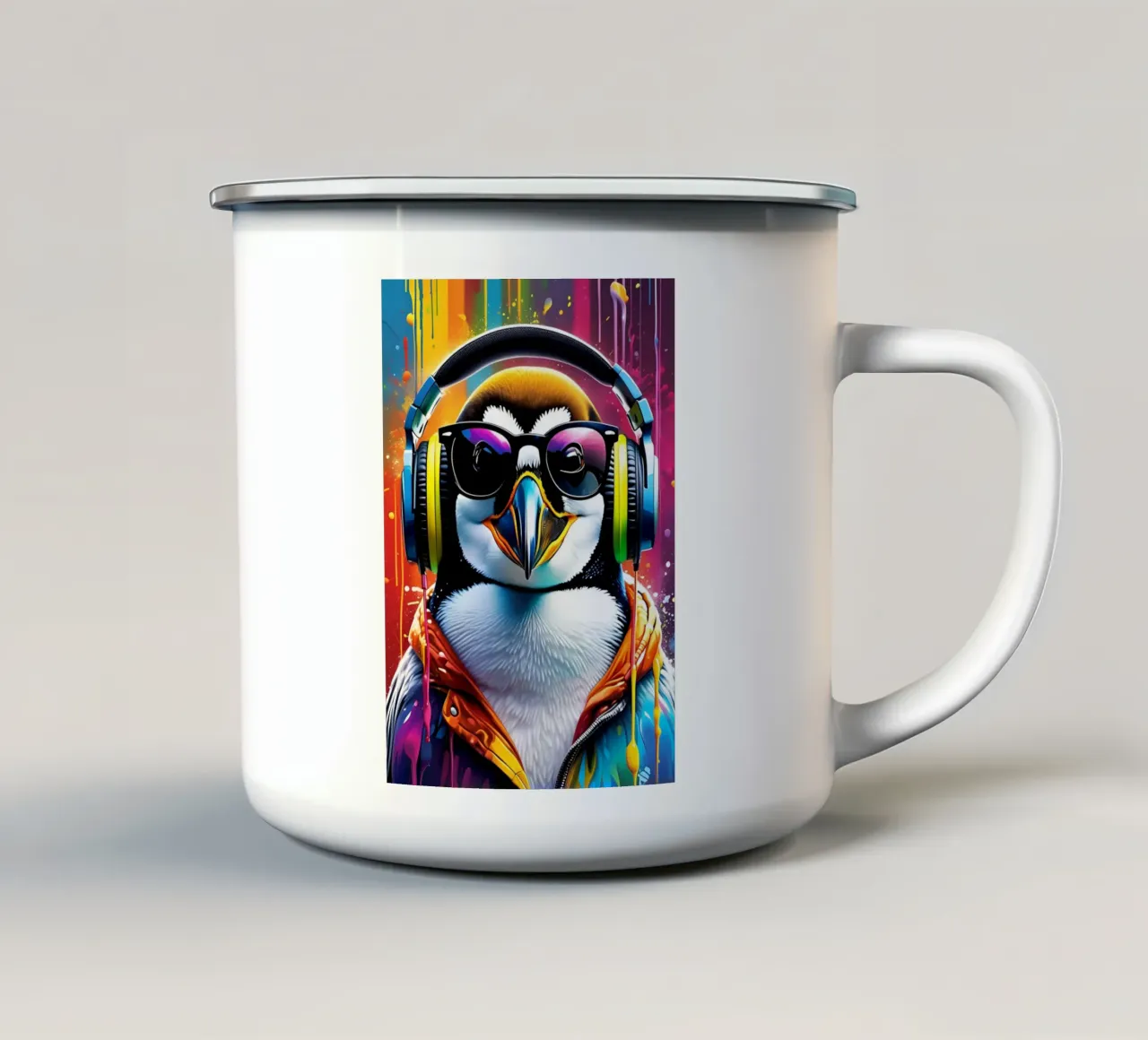 Pinguino con cuffie e occhiali tazza in smalto da MakArena