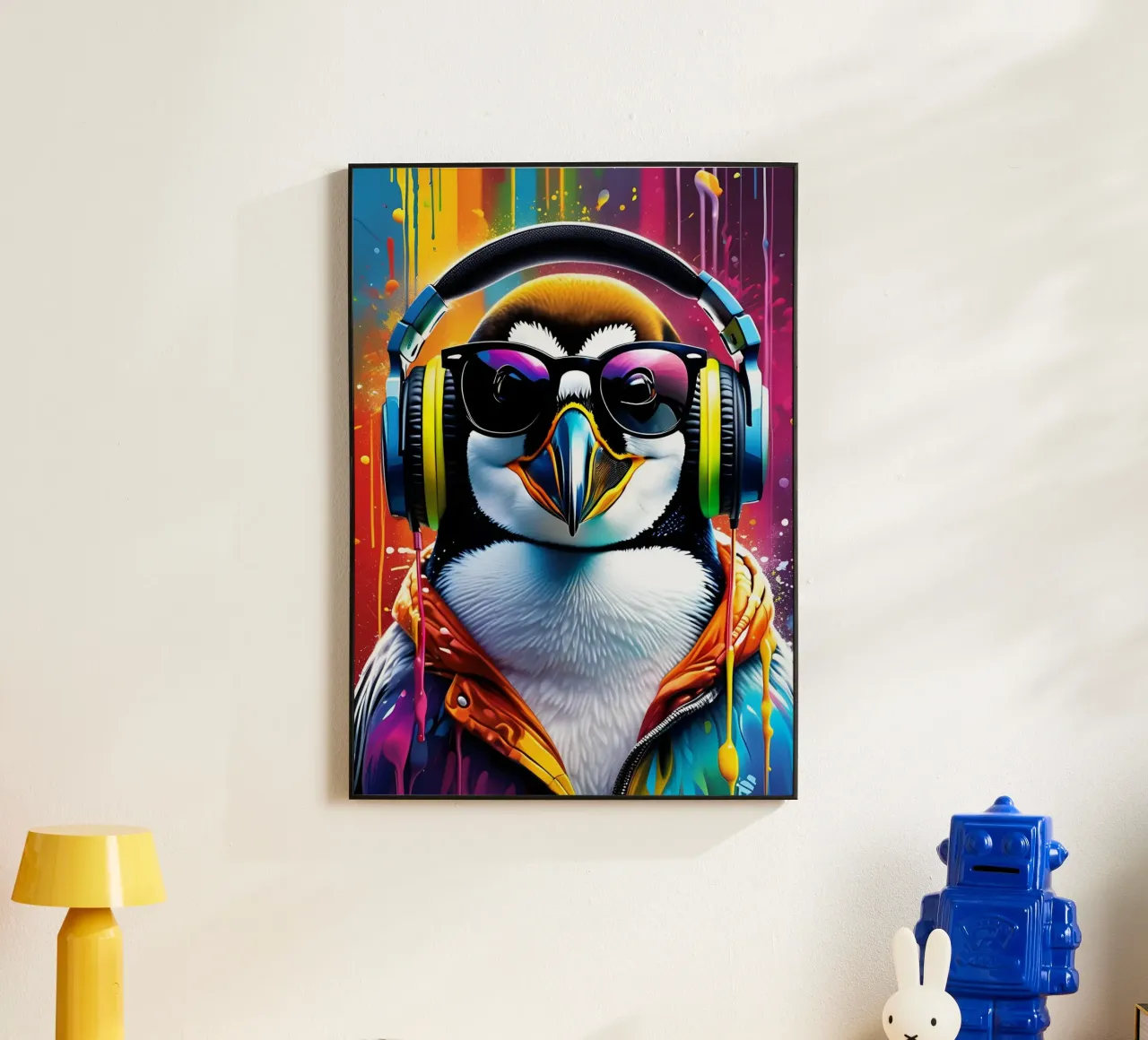 Pinguino con cuffie e occhiali alluminio dibond da MakArena