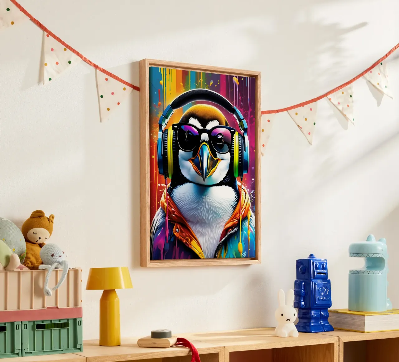 Pinguino con cuffie e occhiali tela con Cornice a cassetta da MakArena