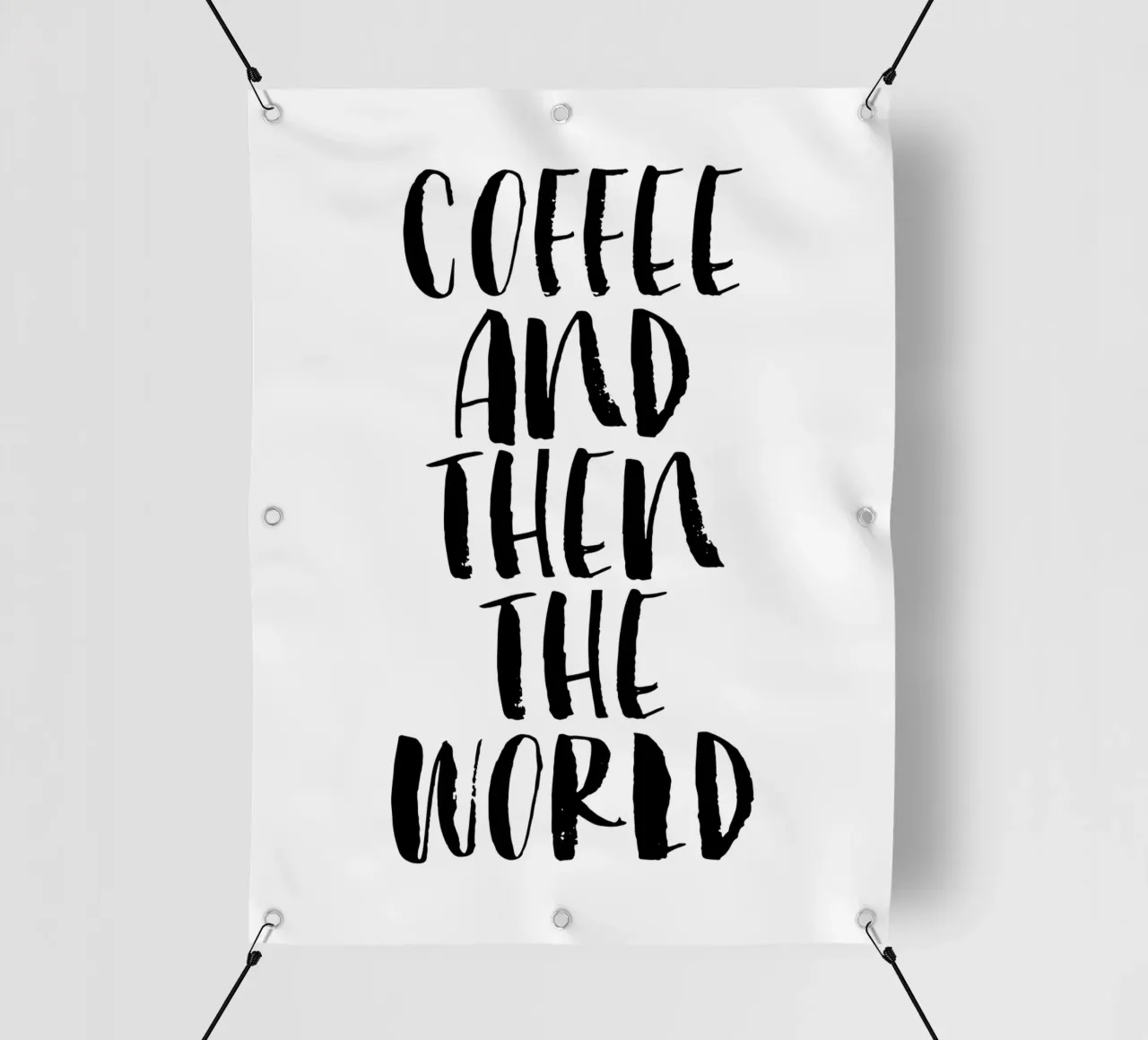 Caffè e poi il mondo in bianco e nero telo in pvc da THE MOTIVATED TYPE