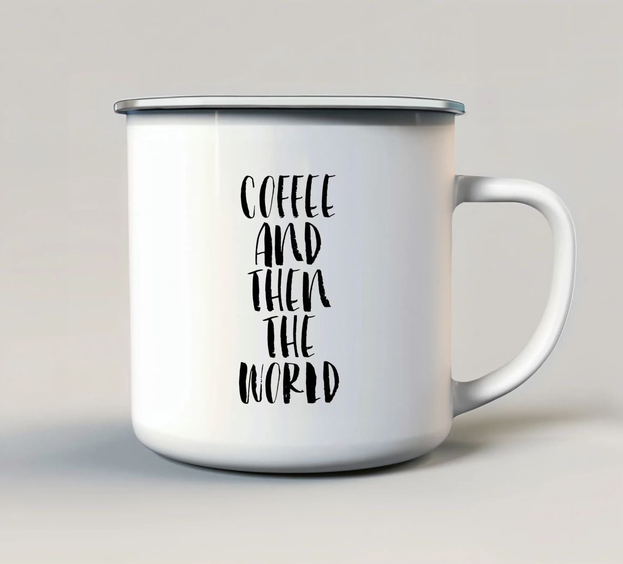 Caffè e poi il mondo in bianco e nero tazza in smalto da THE MOTIVATED TYPE