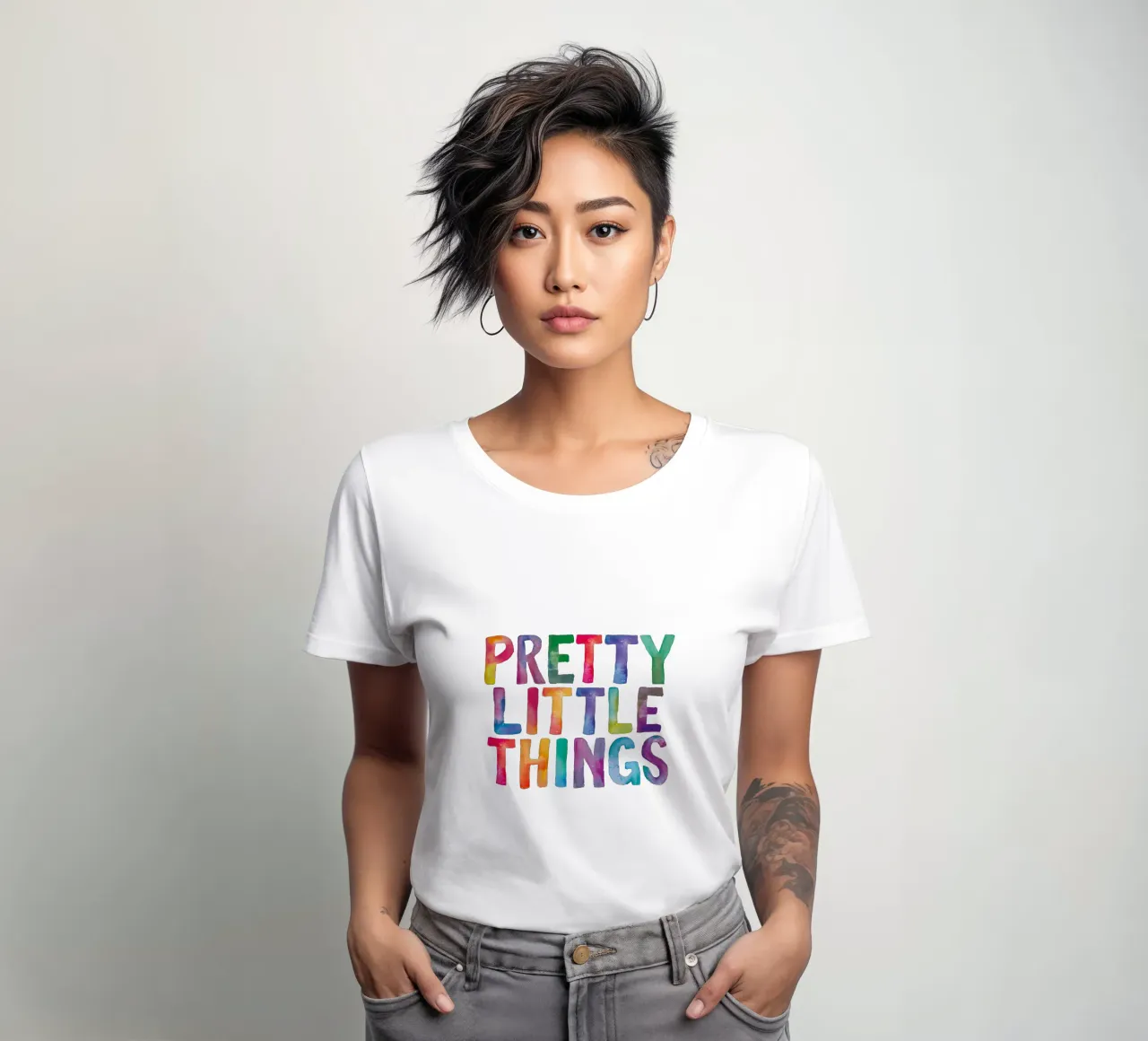Pretty Little Thing Arc-en-ciel Design typographique t-shirt ajusté pour femmes de THE MOTIVATED TYPE