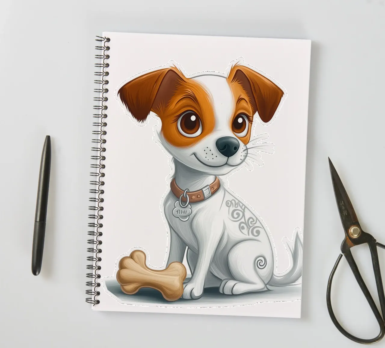 Whimsical Pup with a Playful Bone spiral notebook by Motivate-Today