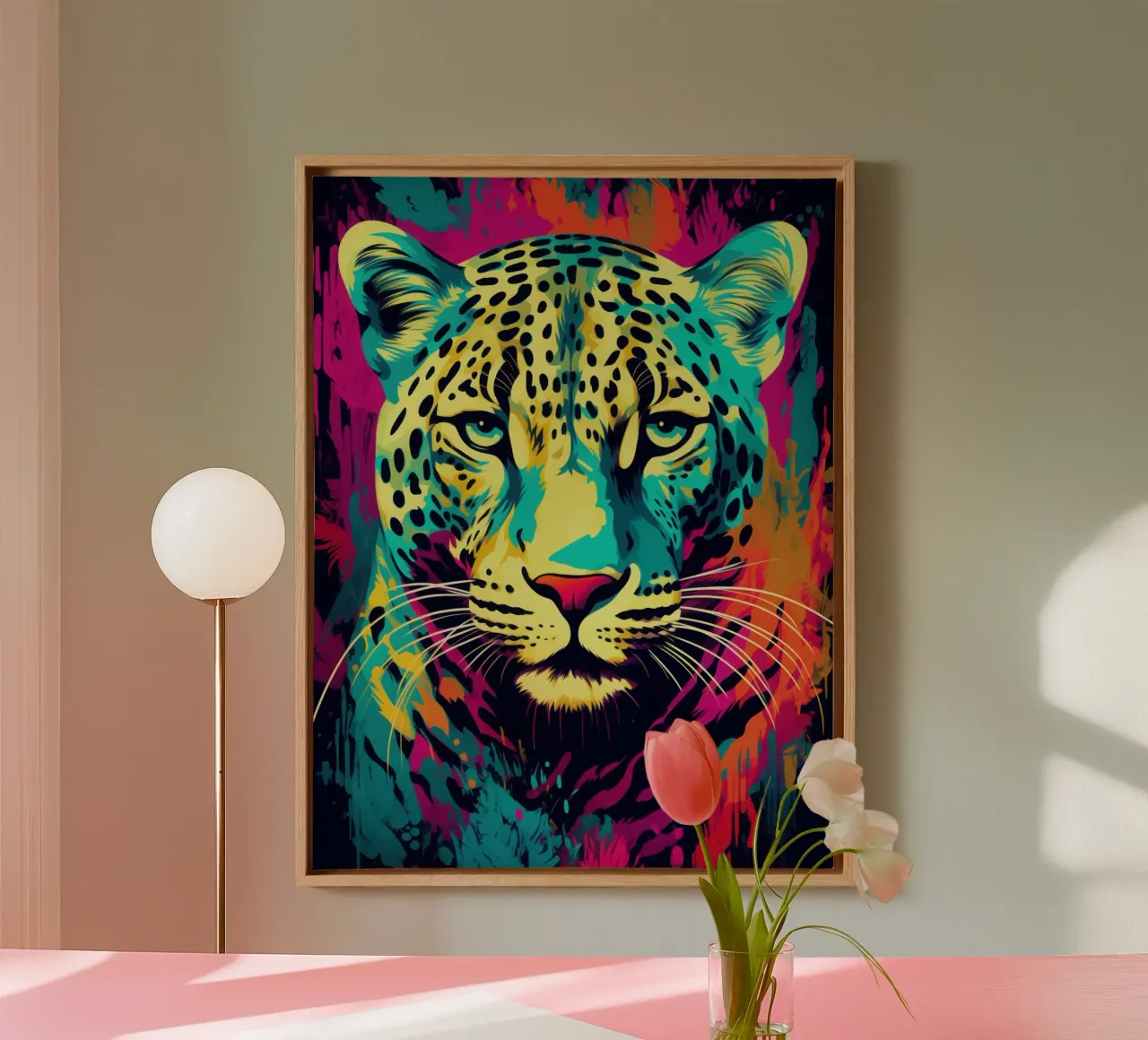 Leopardo colorato | Pop Art tela con Cornice a cassetta da Autofocus