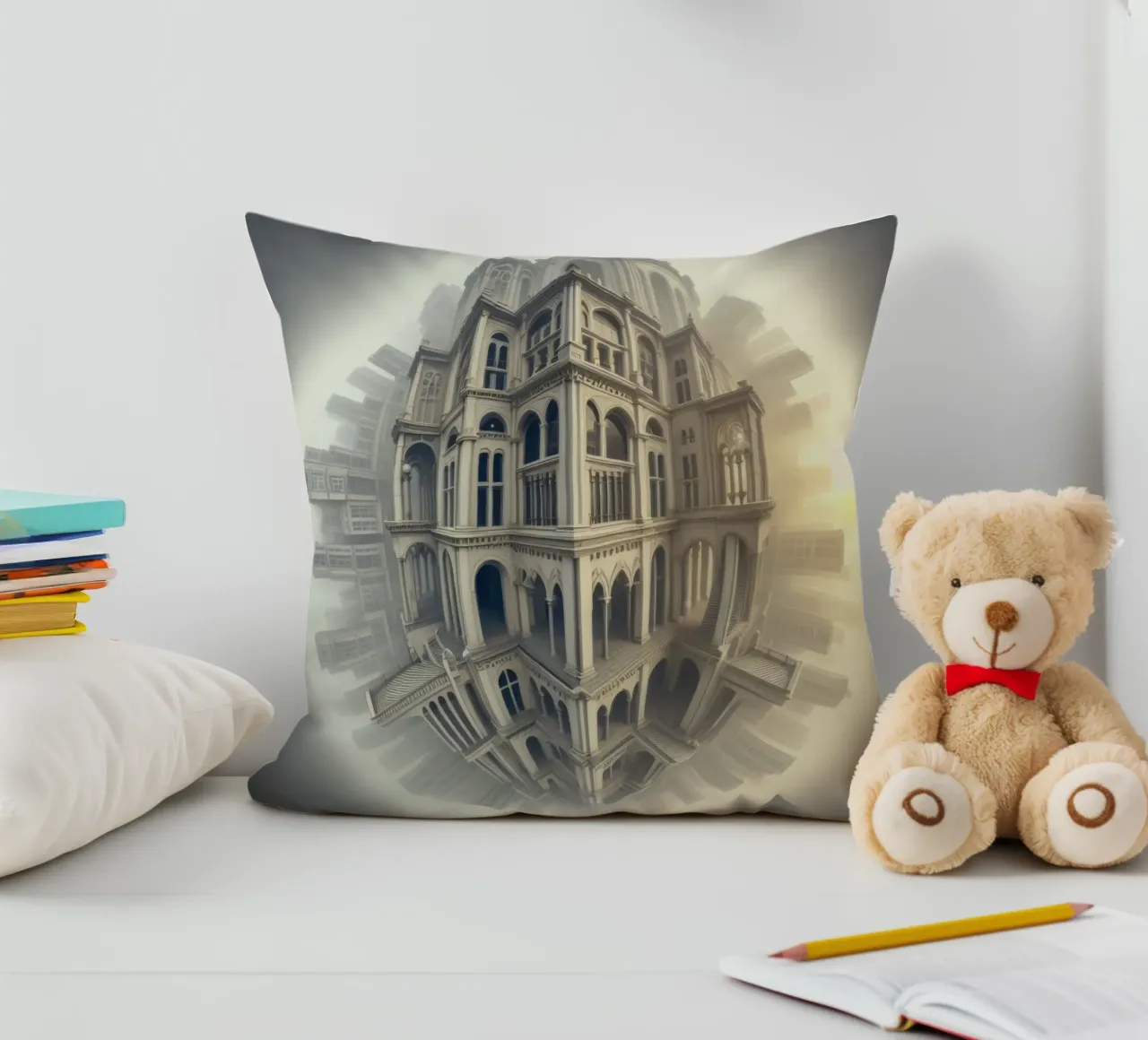 Sphere 058 - Surreal Spherical Cityscape decorative cushion by Spheres