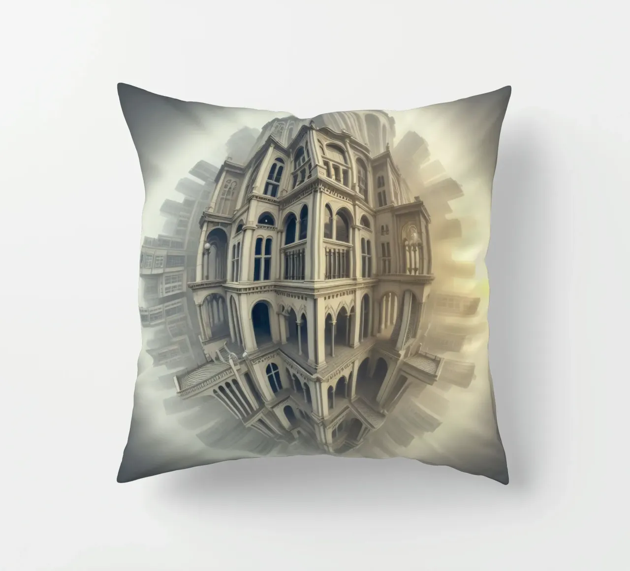 Sphere 058 - Surreal Spherical Cityscape decorative cushion by Spheres