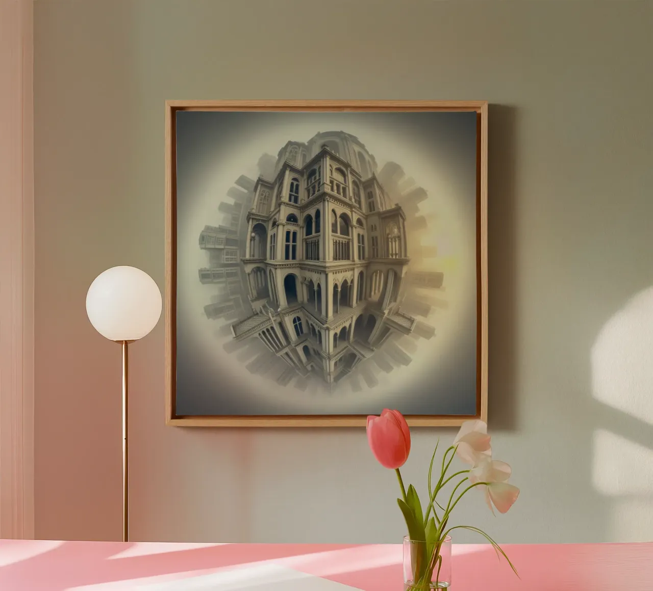 Sphere 058 - Surreal Spherical Cityscape tela con Cornice a cassetta da Spheres