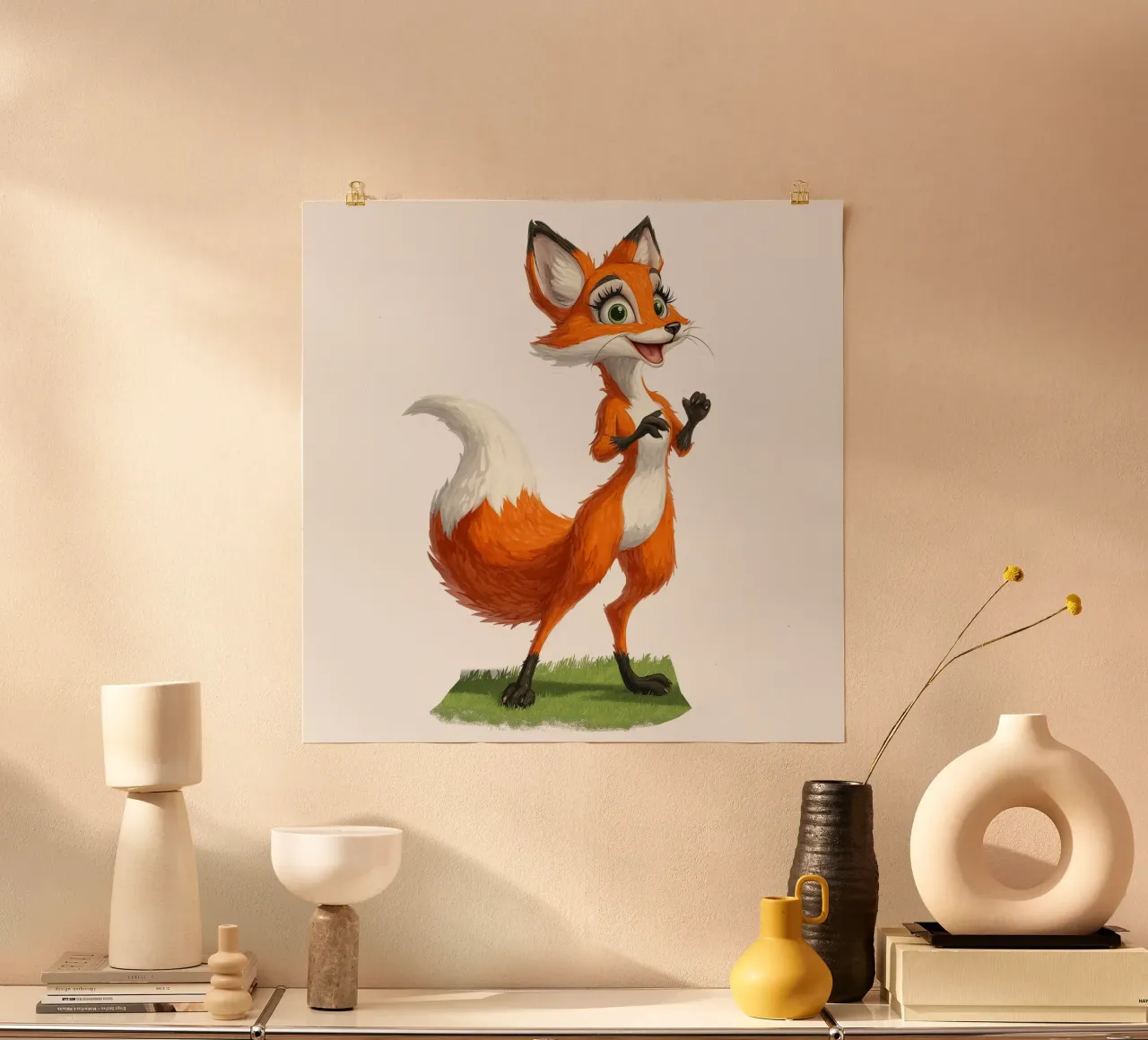 simpatica volpe poster con telaio in legno da Motivate-Today