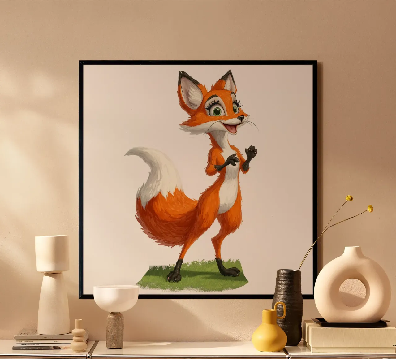 simpatica volpe poster con telaio in legno da Motivate-Today