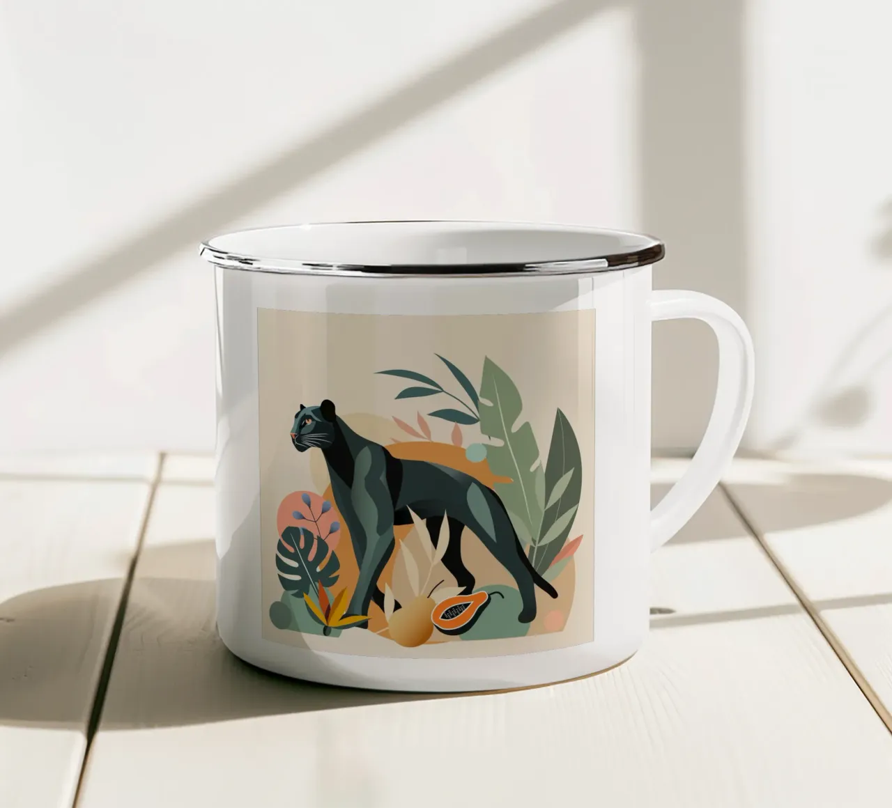 Panter in de jungle - Stijlvolle dierenillustratie emaille mok van namosh