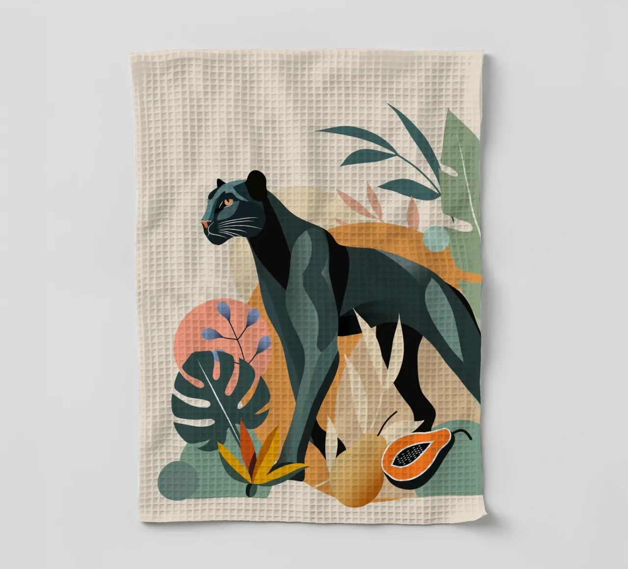 Panthère dans la jungle - Illustration animalière stylée torchon de namosh