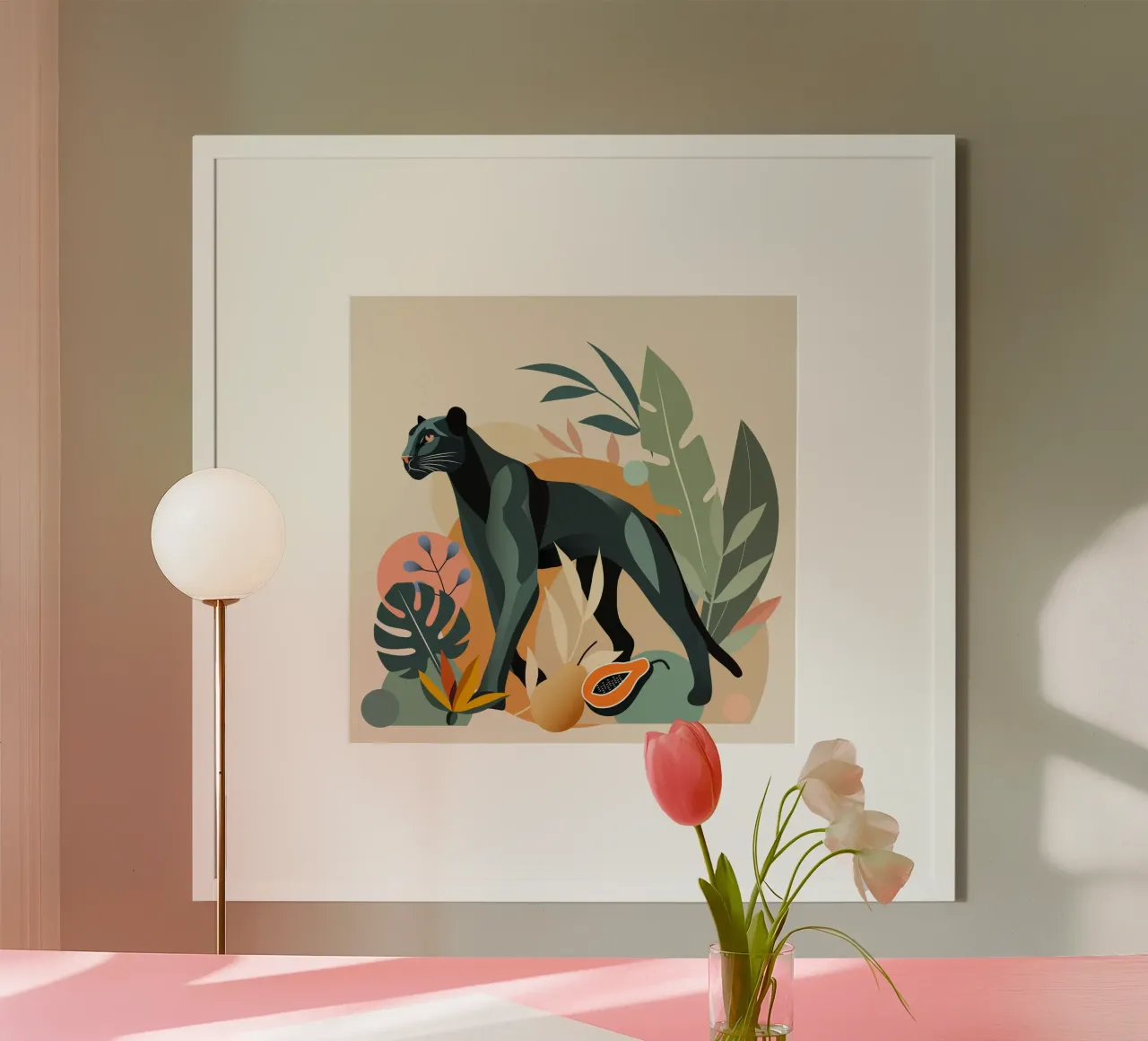 Pantera nella giungla - Illustrazione di animali alla moda poster con telaio in plastica da namosh