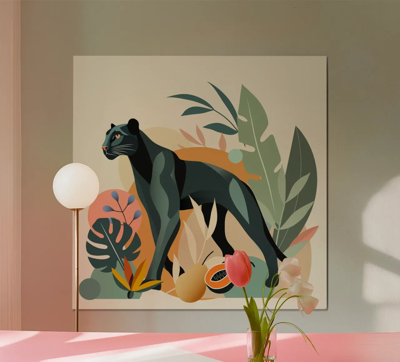 Pantera nella giungla - Illustrazione di animali alla moda poster con telaio in plastica da namosh