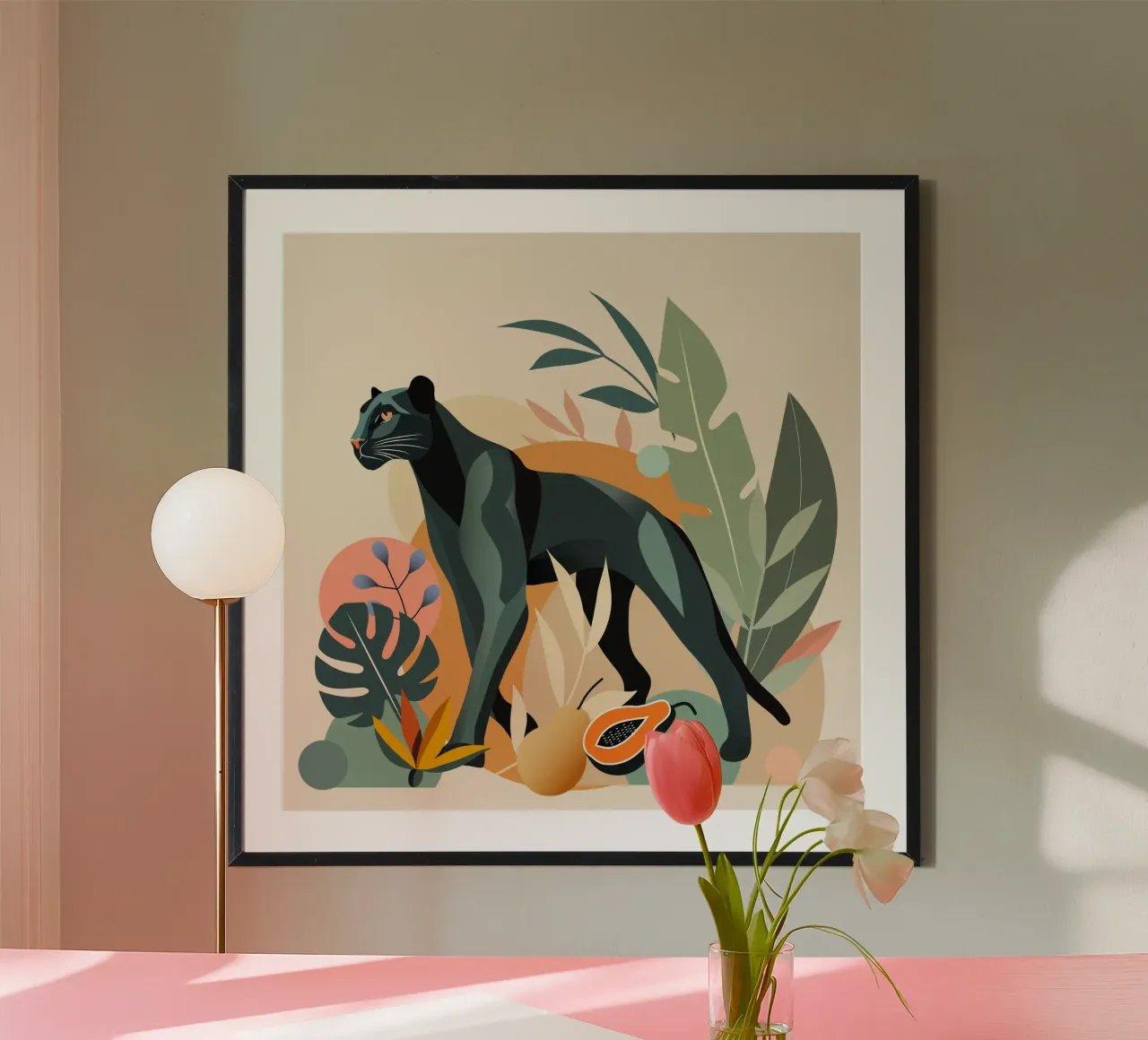 Pantera nella giungla - Illustrazione di animali alla moda poster con telaio in plastica da namosh