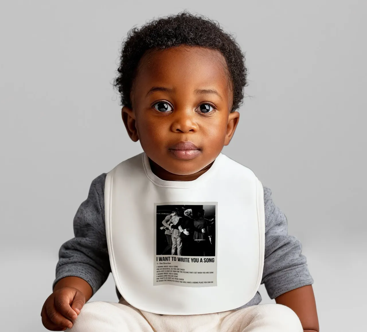 I WANT TO WRITE YOU A SONG by One Direction baby bib by SoundStudio