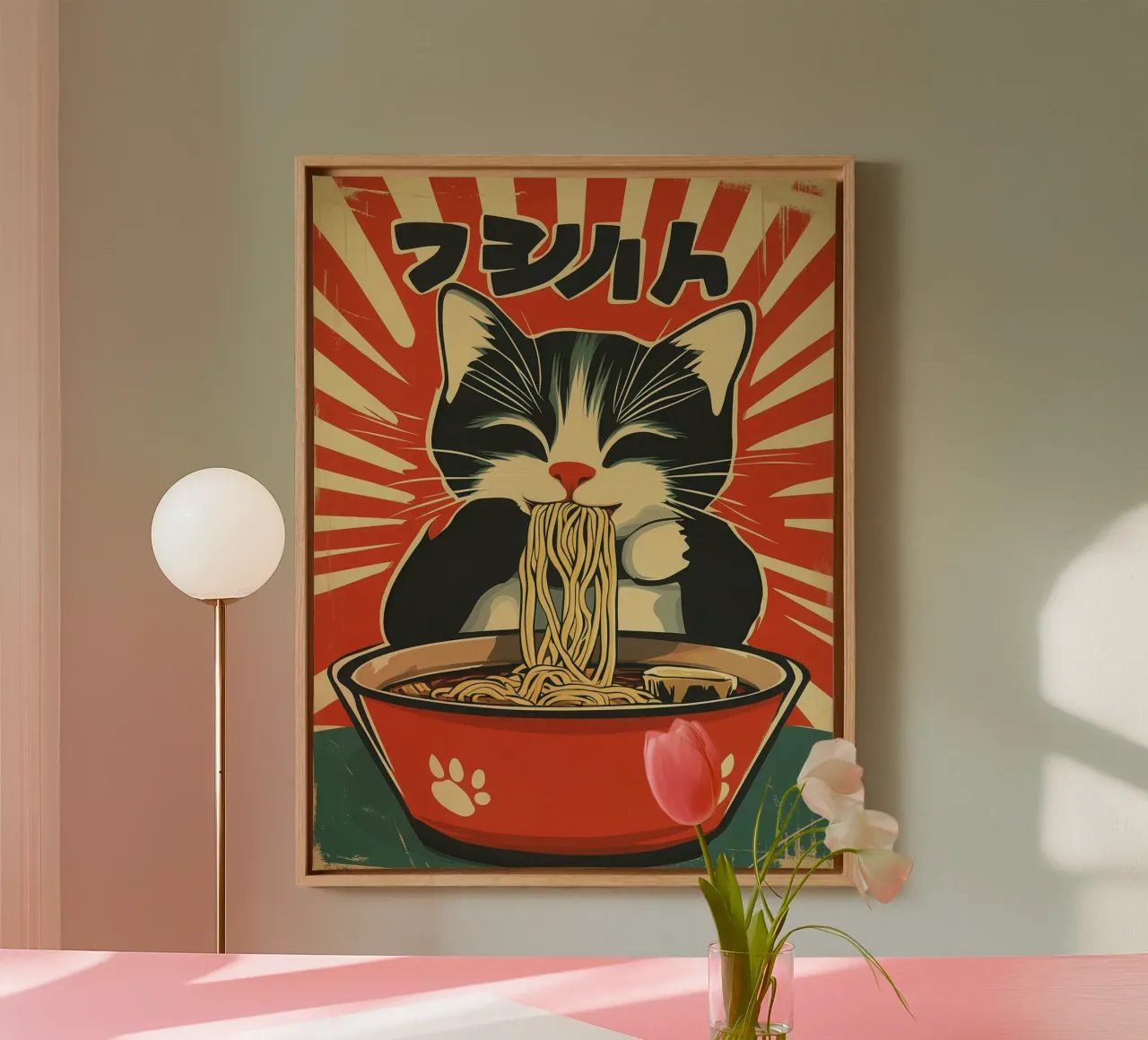 Japanese Retro Vintage Ramen Cat Poster canvas by Autofocus
