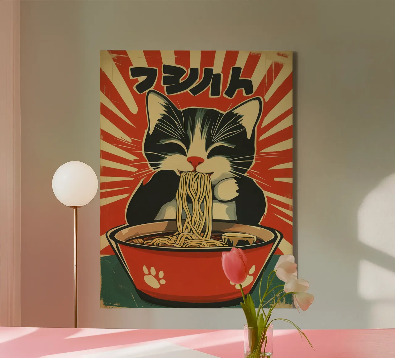 Japanese Retro Vintage Ramen Cat Poster canvas by Autofocus