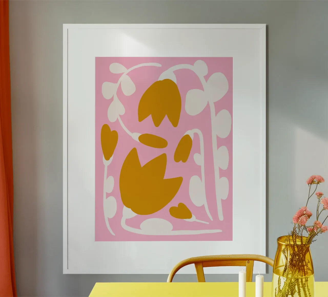 Pastel Tulips poster con telaio in legno da treechild