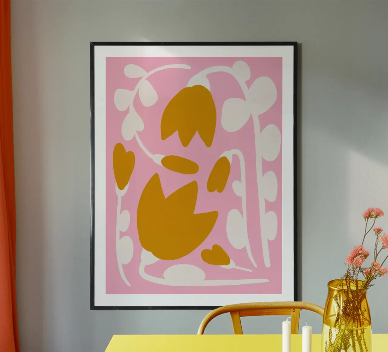 Pastel Tulips poster con telaio in legno da treechild