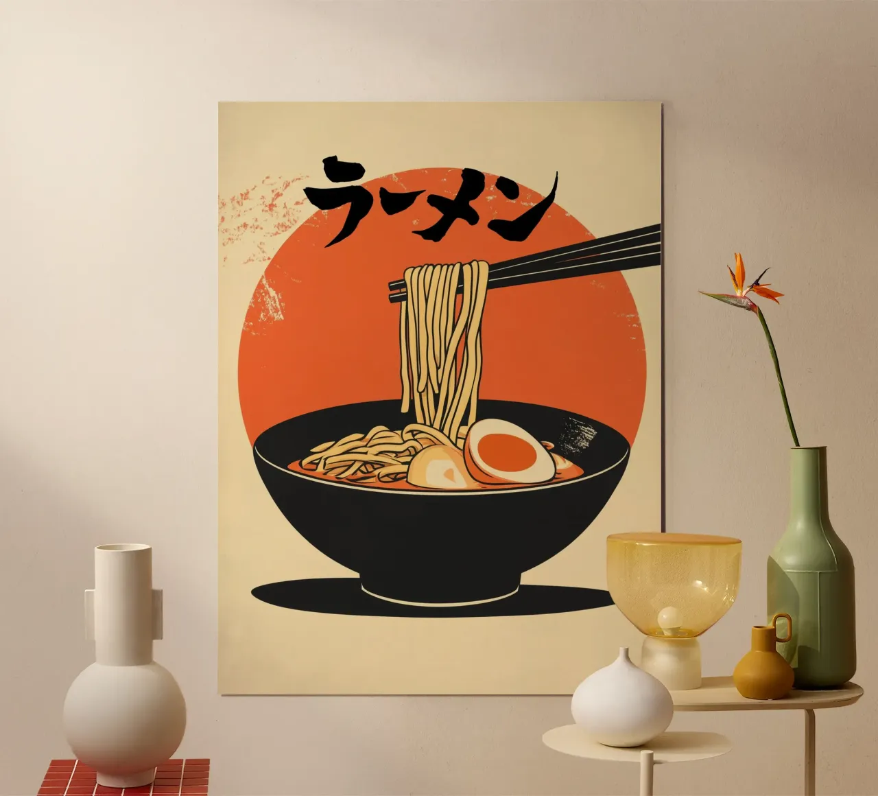 Pubblicità di ramen giapponesi in stile retrò per la cucina poster con telaio in alluminio da Autofocus
