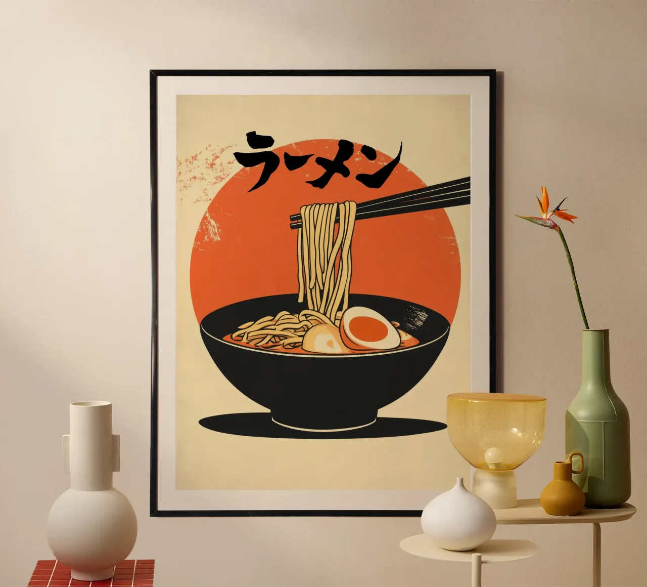 Pubblicità di ramen giapponesi in stile retrò per la cucina poster con telaio in alluminio da Autofocus