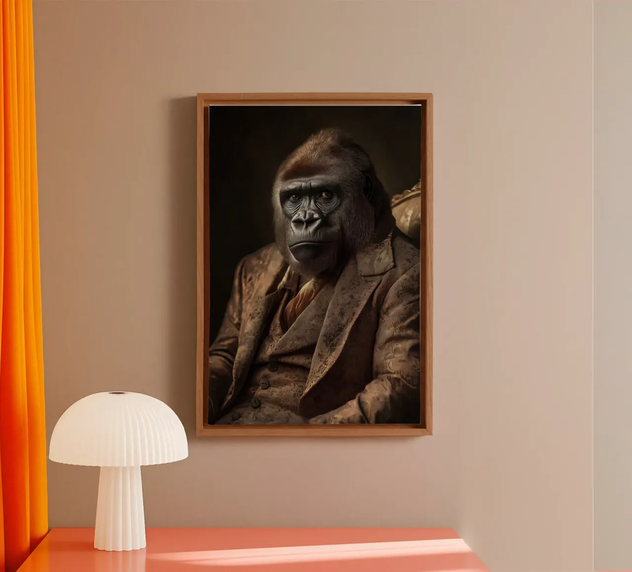 Gorilla in kleding canvas met Baklijst van Imagine