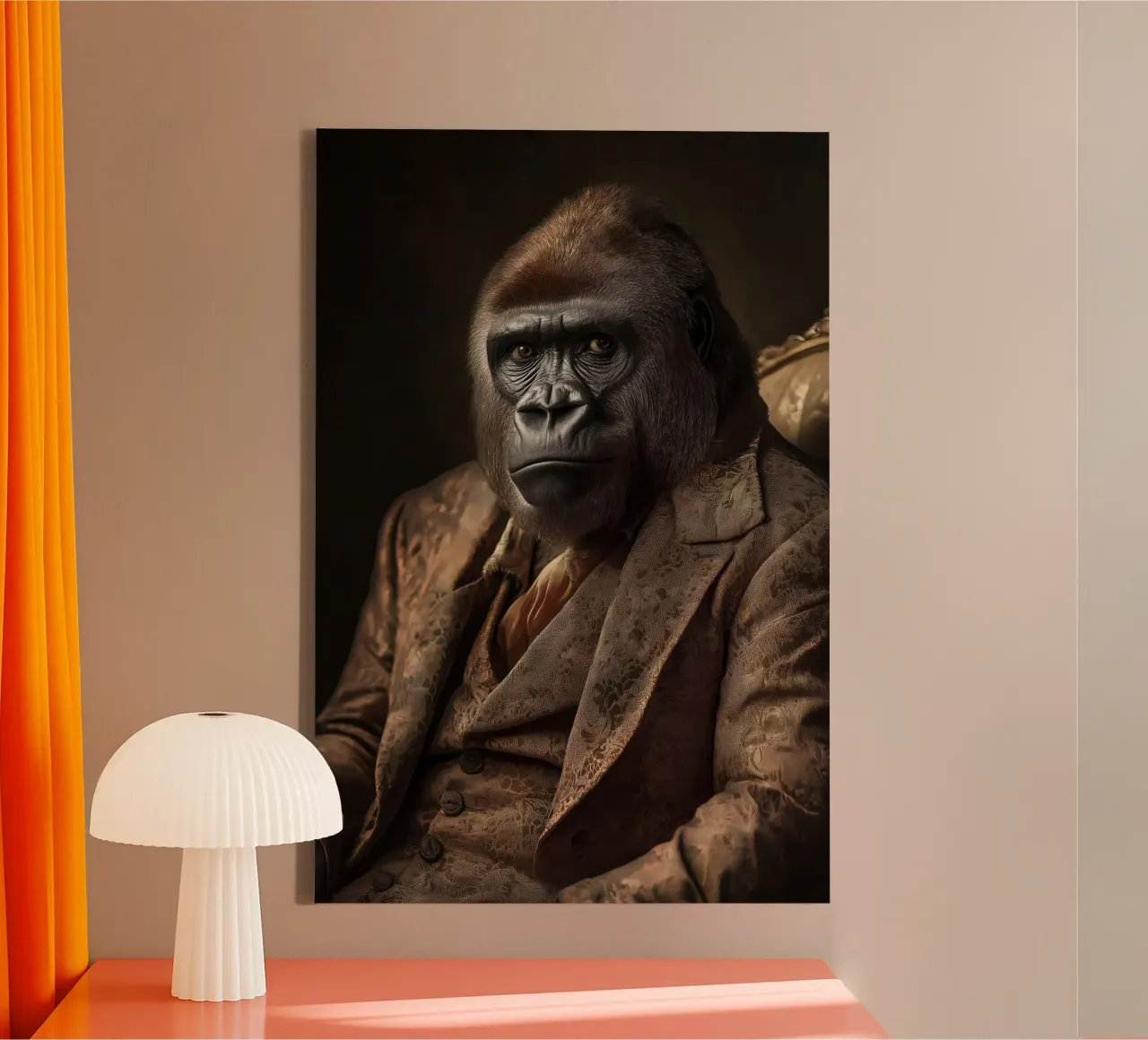 Gorilla in kleding canvas met Baklijst van Imagine