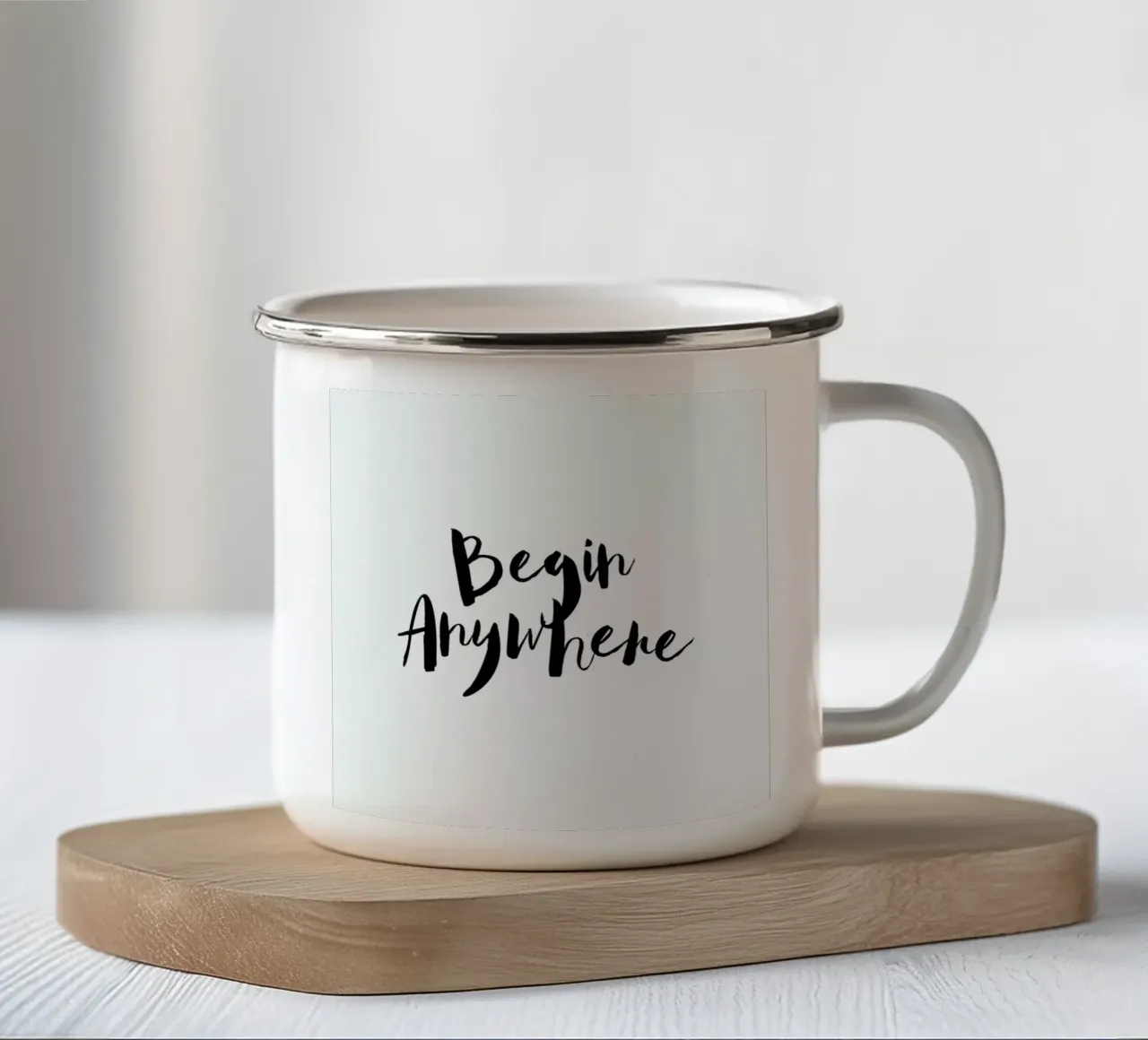 Begin Anywhere enamel mug by Maria Kritzas