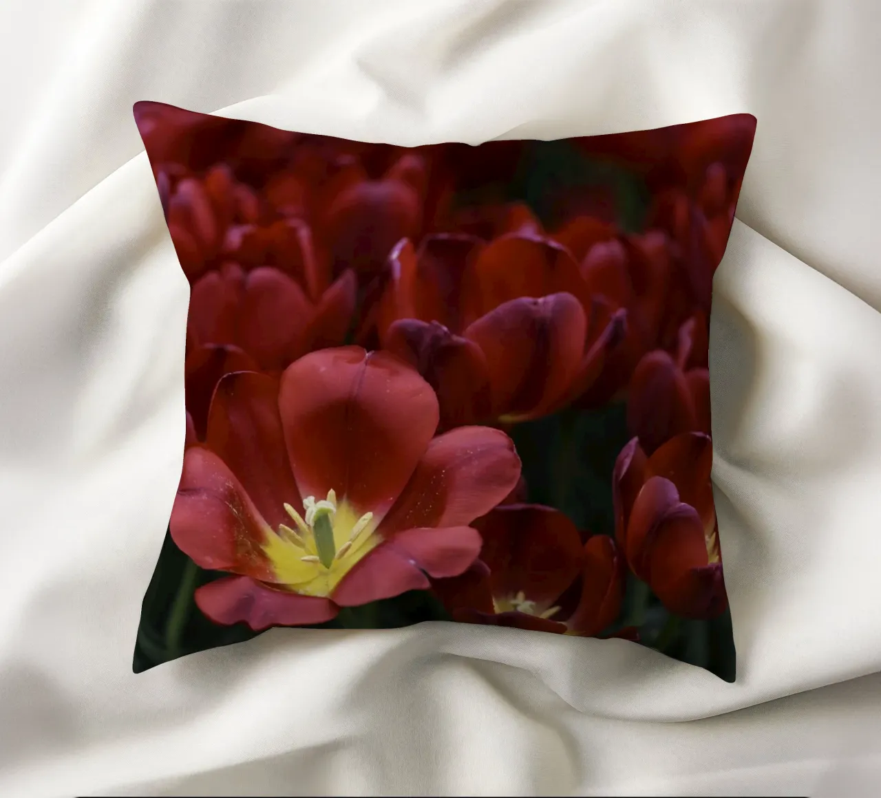Passion in Nature – The Allure of a Red Tulip cuscino da Curious Collections by Marielle Leenders