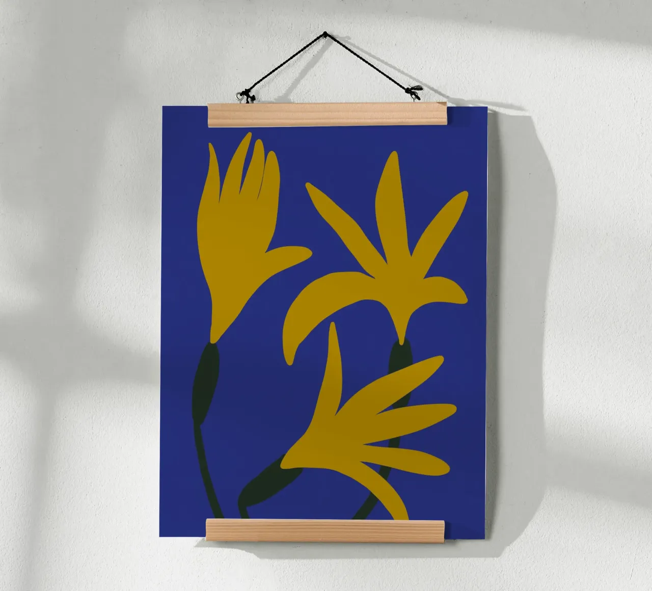 Palm Flowers poster con telaio in legno da treechild