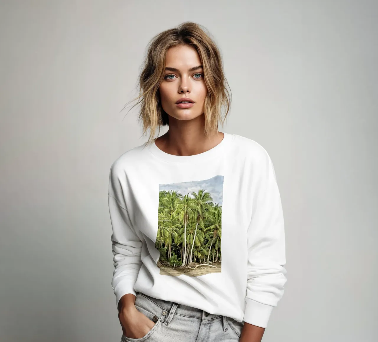 Palm Trees on the Shore – A Tropical Paradise Awaits felpa da Curious Collections by Marielle Leenders
