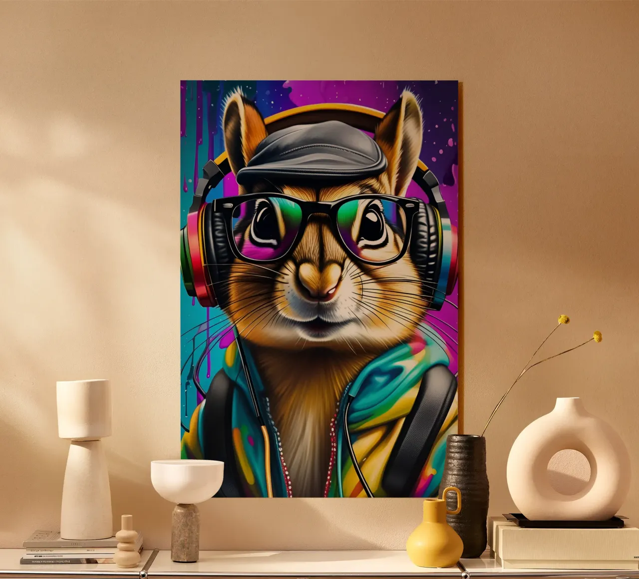 Chipmunk in cuffia plexiglass da PosterOK