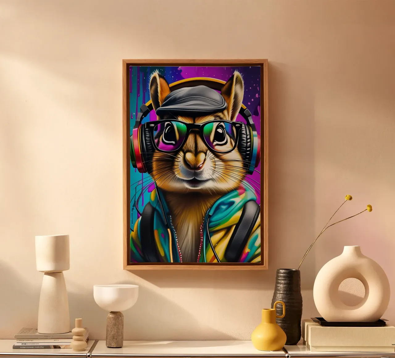 Chipmunk in cuffia tela da PosterOK