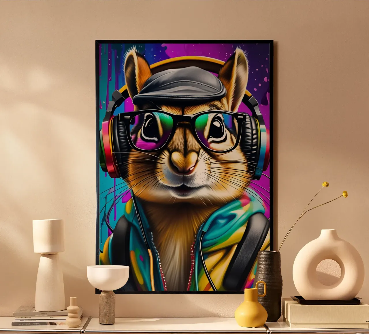 Chipmunk dans un casque d'écoute poster de PosterOK