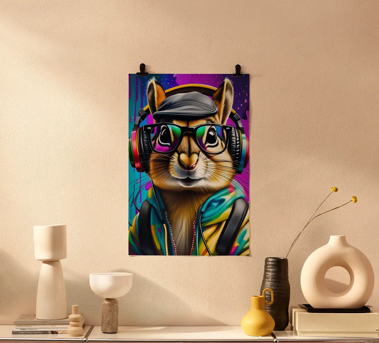 Chipmunk in cuffia carta hahnemühle da PosterOK