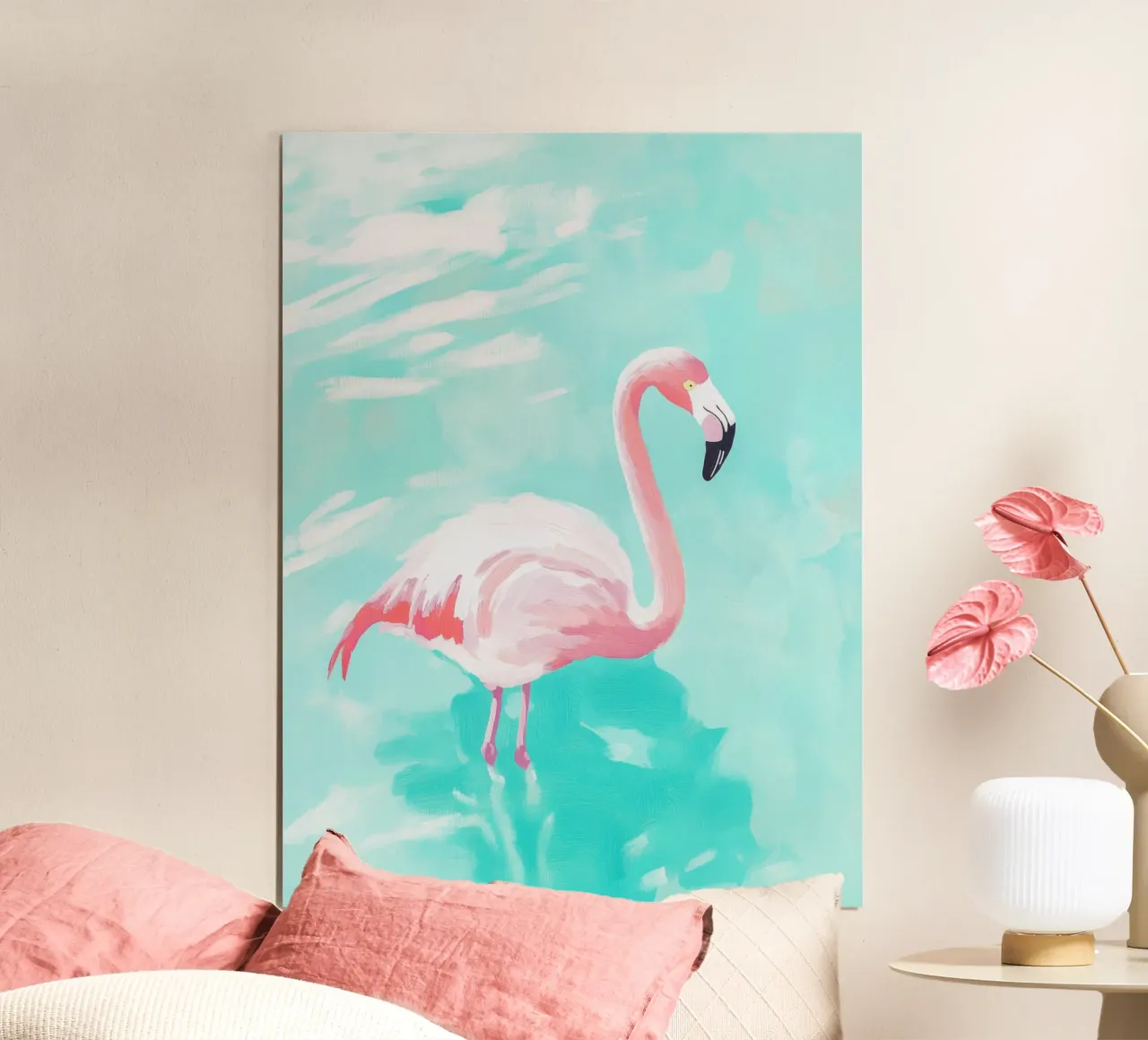 fenicottero esotico pastello poster con telaio in plastica da Carinaprint