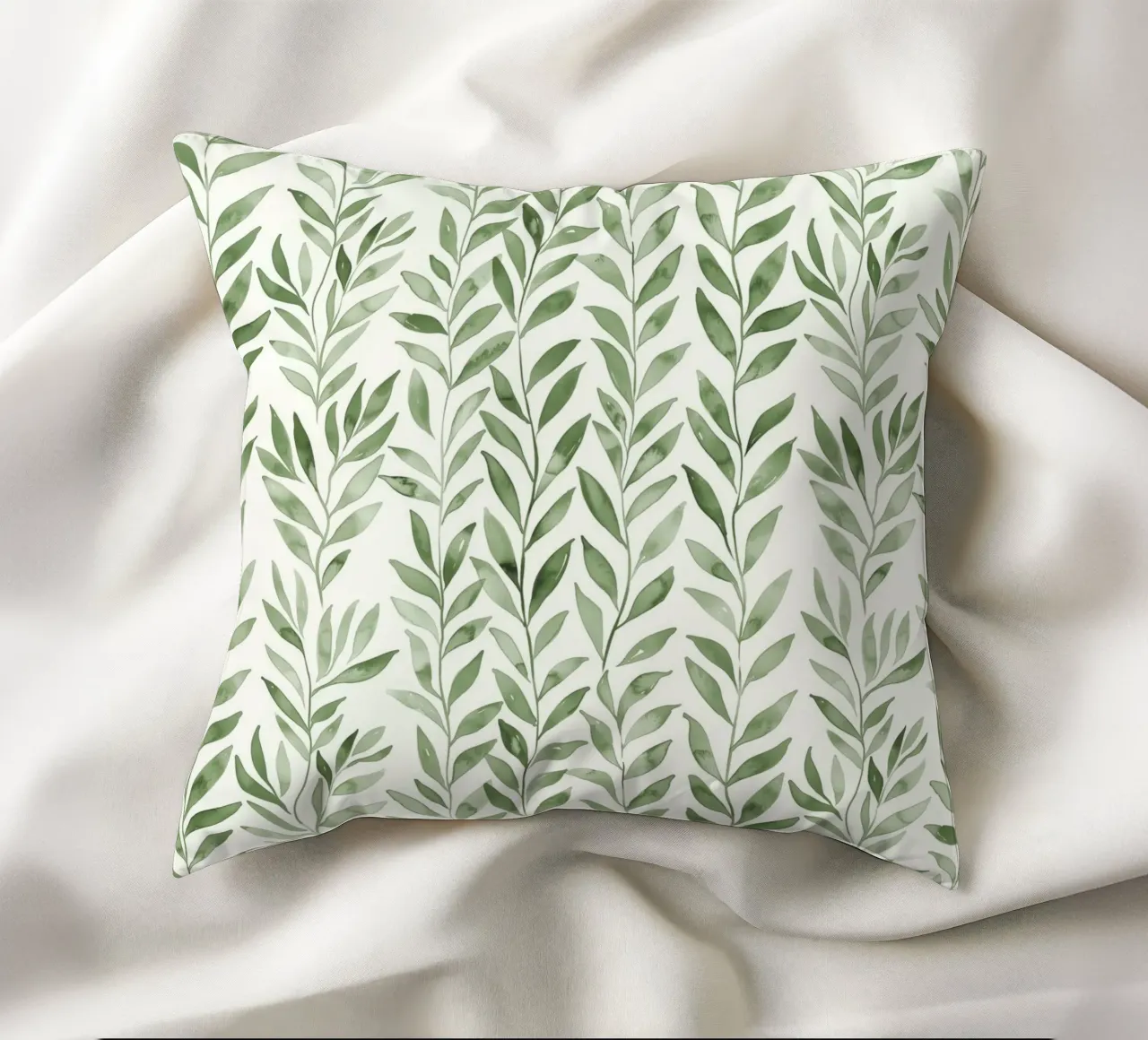 Pastel Green Greenery Boho Leaf Plants Botany Nature Motifs decorative cushion by Gentle Echoes Art