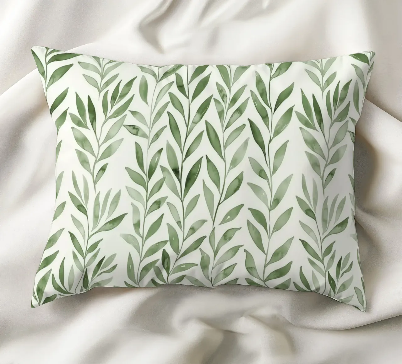 Pastel Green Greenery Boho Leaf Plants Botany Nature Motifs decorative cushion by Gentle Echoes Art