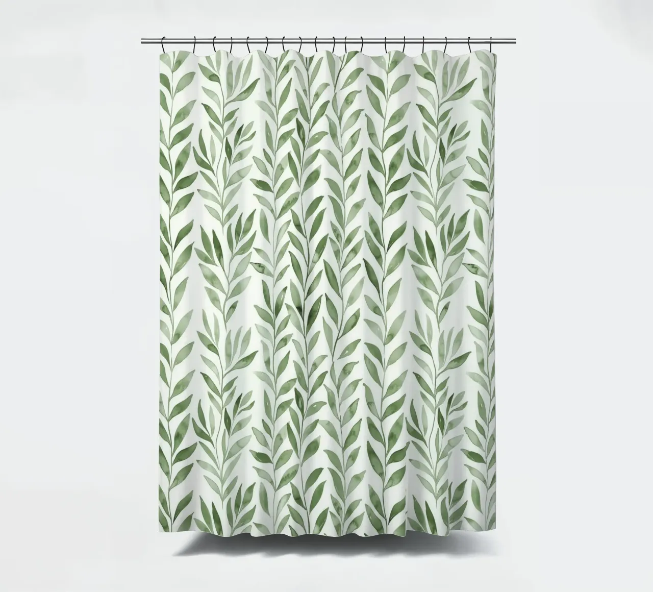 Pastel Green Greenery Boho Leaf Plants Botany Nature Motifs shower curtain by Gentle Echoes Art