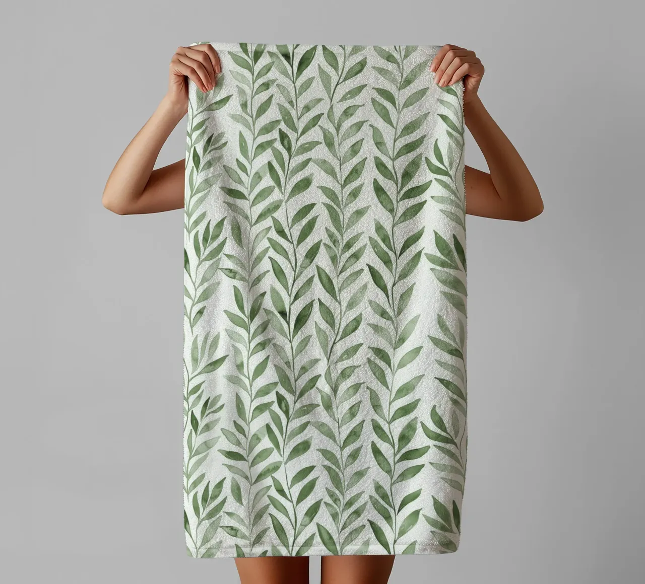 Pastel Green Greenery Boho Leaf Plants Botany Nature Motifs towel by Gentle Echoes Art