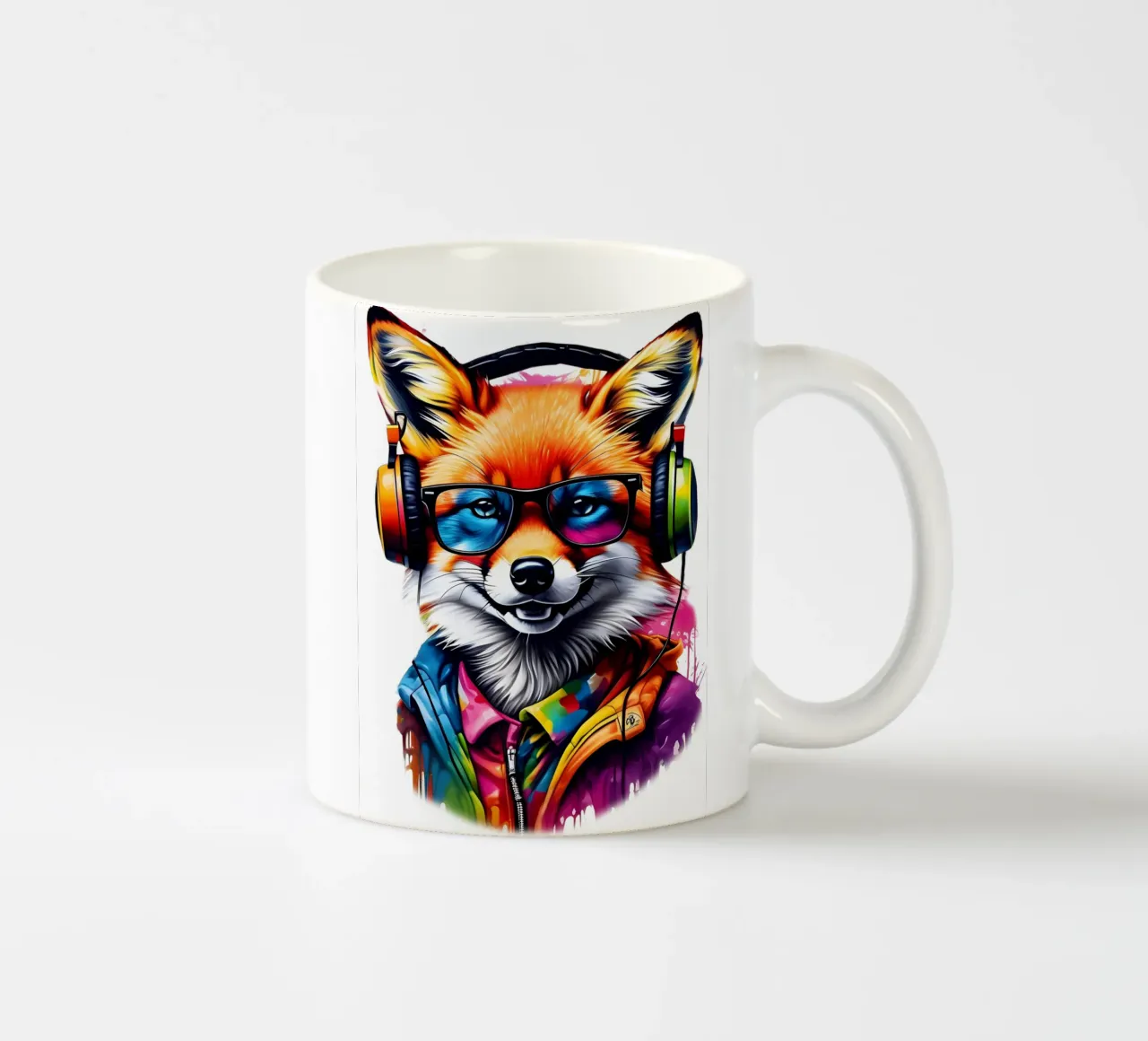 Una volpe con cuffie e occhiali tazza in ceramica da MakArena