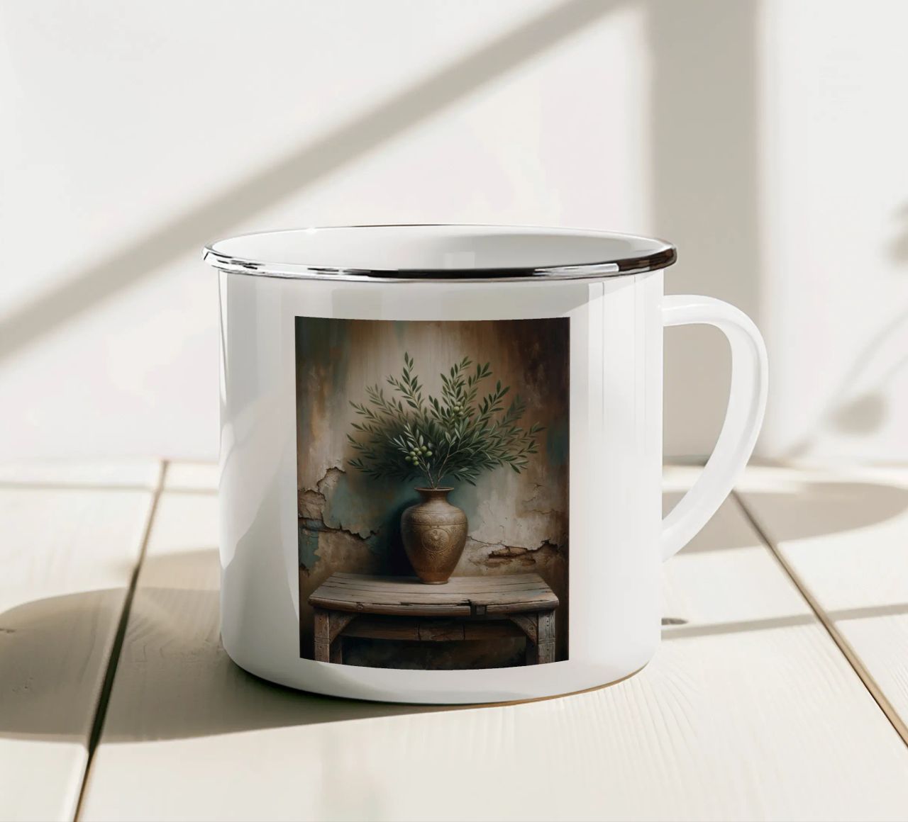Ramo d'ulivo in vaso tazza in smalto da VintageBotanics