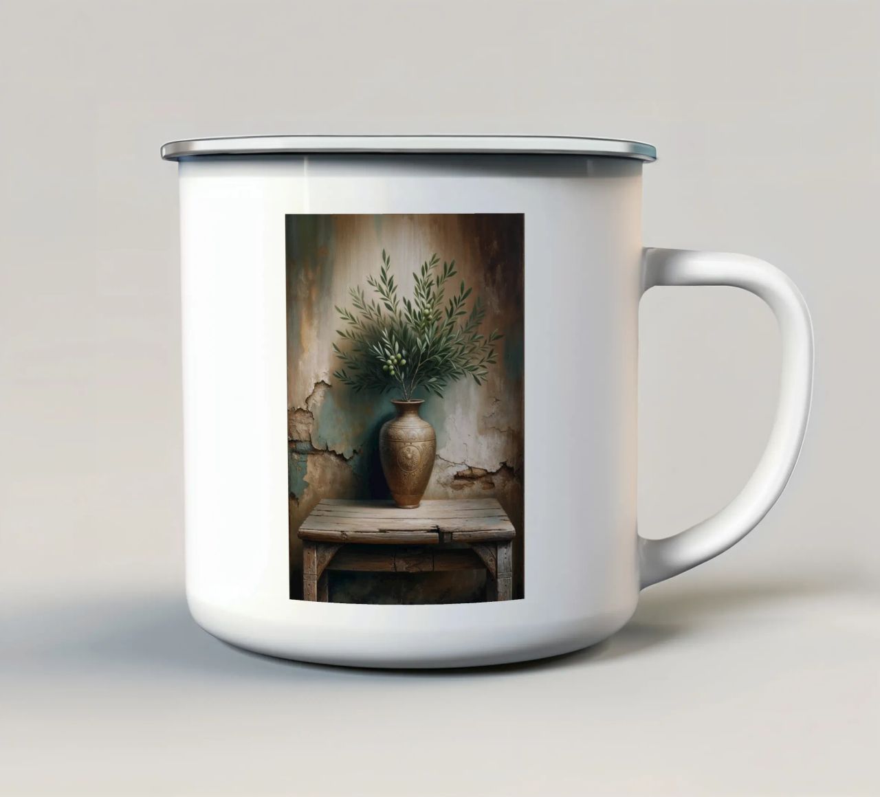 Ramo d'ulivo in vaso tazza in smalto da VintageBotanics