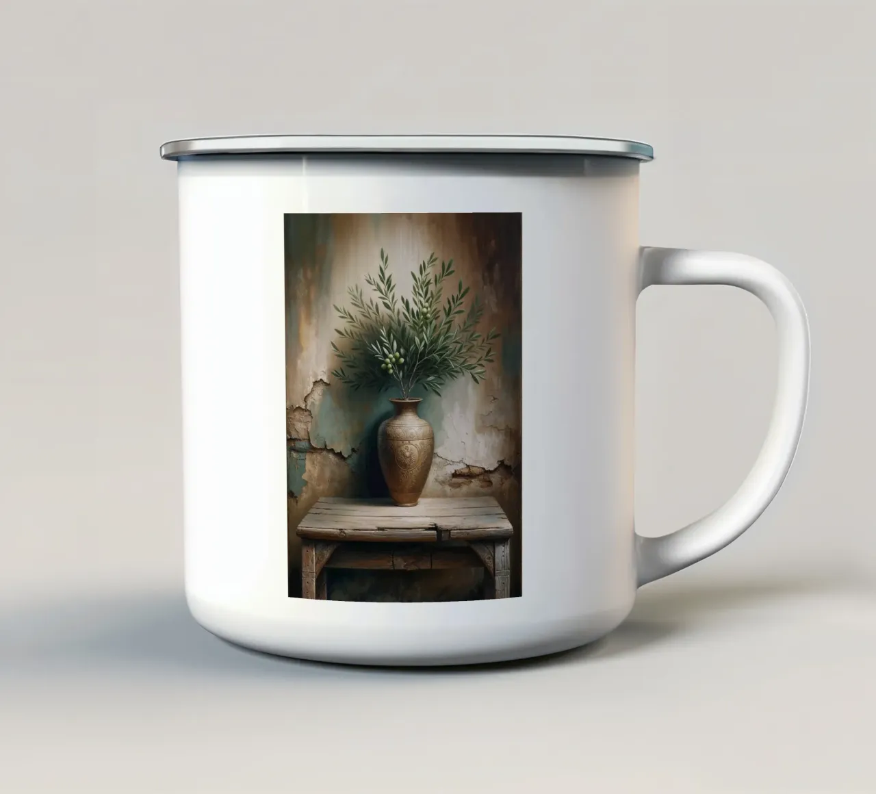 Ramo d'ulivo in vaso tazza in smalto da VintageBotanics