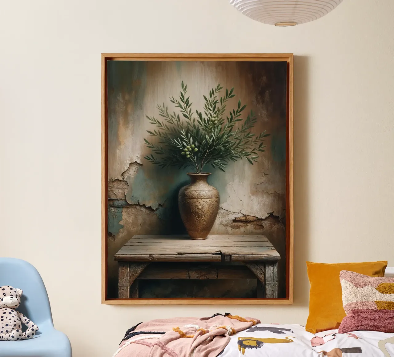 Olijftak in vaas canvas met Baklijst van VintageBotanics