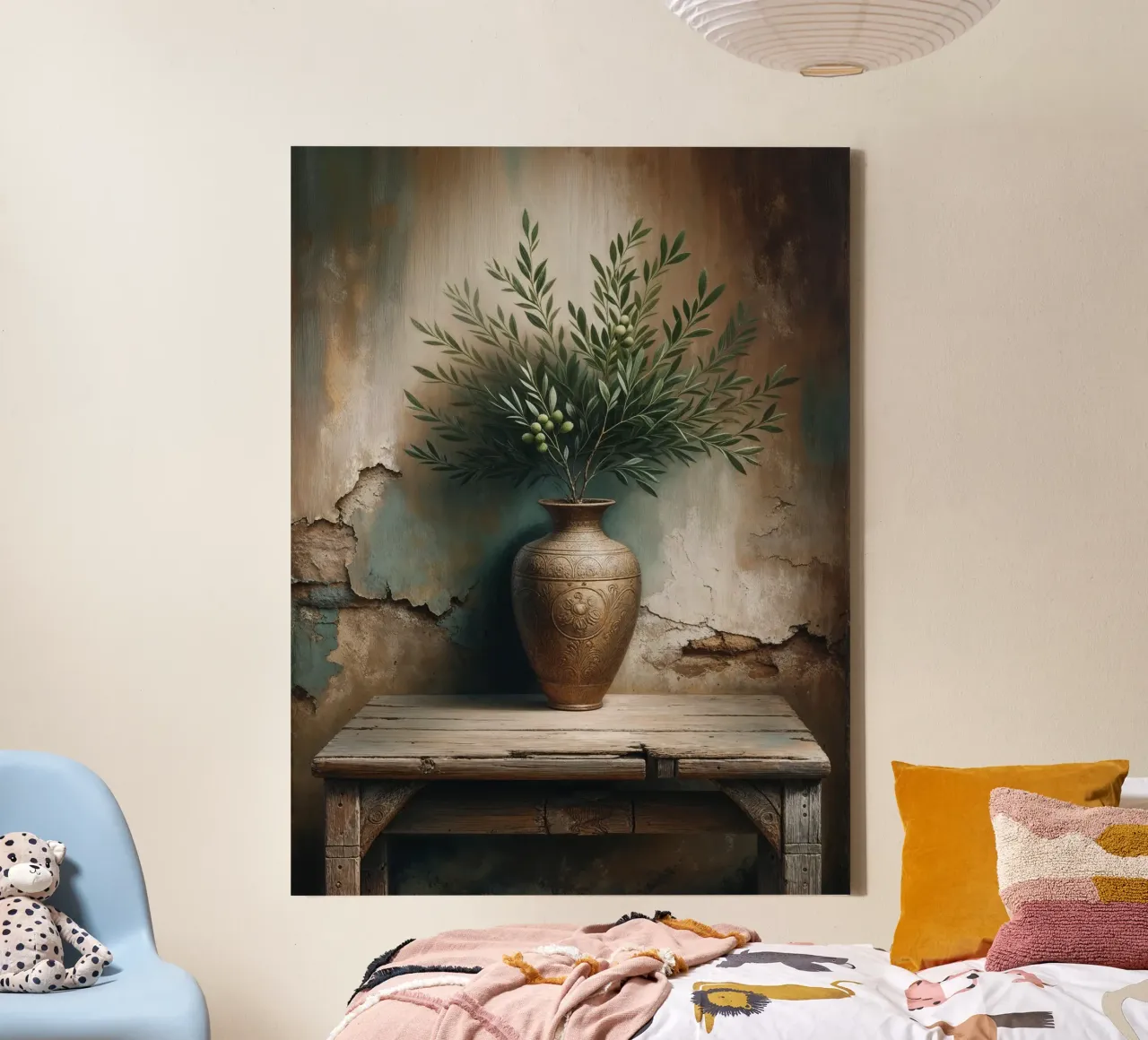 Olijftak in vaas canvas met Baklijst van VintageBotanics