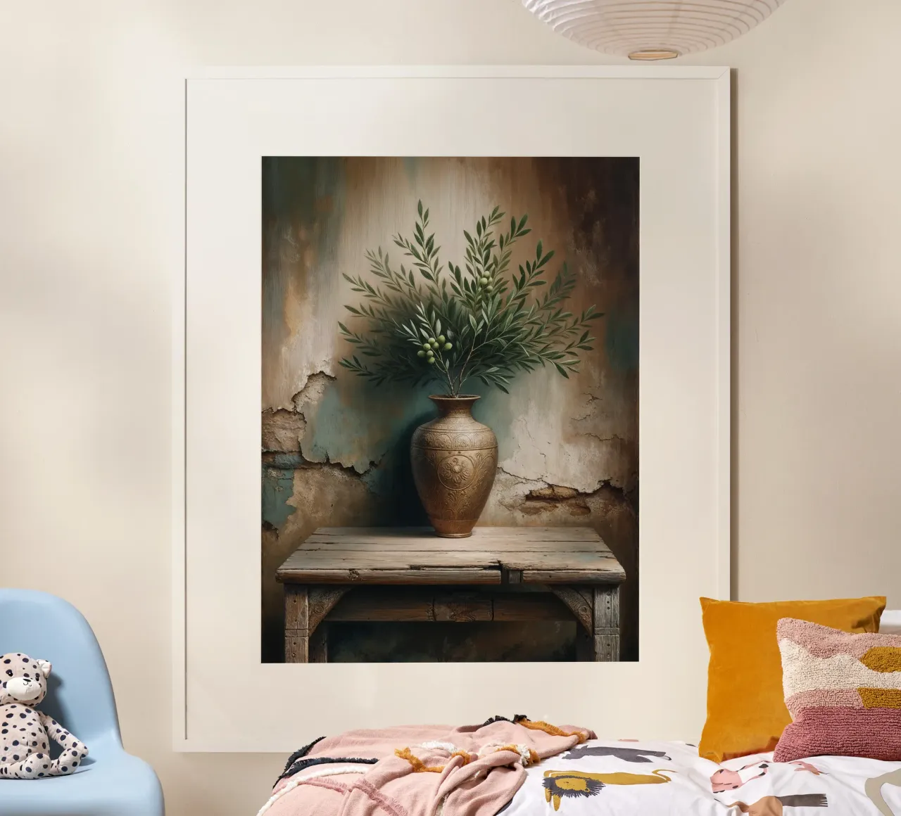 Olijftak in vaas poster met houten frame van VintageBotanics
