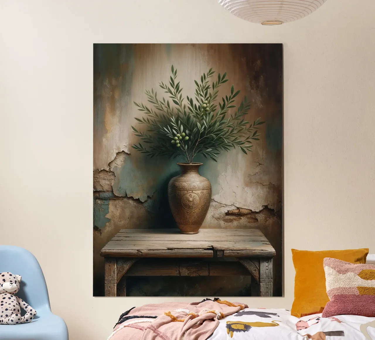 Olijftak in vaas poster met houten frame van VintageBotanics