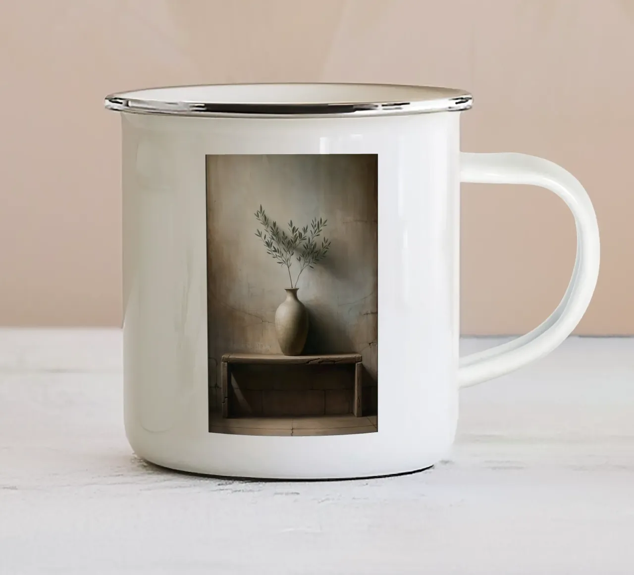 Ramo d'ulivo in vaso tazza in smalto da VintageBotanics