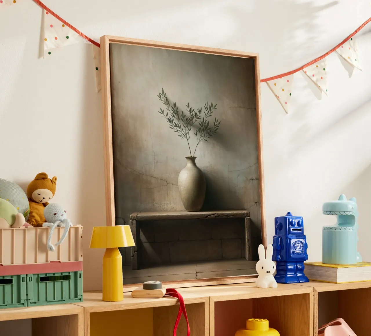 Olijftak in vaas canvas met Baklijst van VintageBotanics
